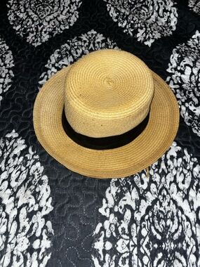 Straw Boater Hat with Black Band
